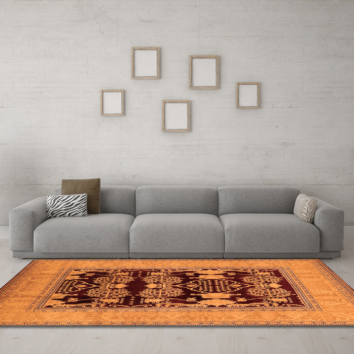Machine Washable Oriental Orange Industrial Area Rugs in a Living Room, wshurb3204org