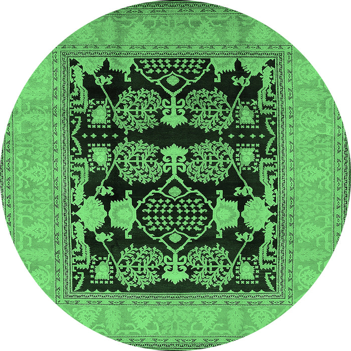 Round Oriental Emerald Green Industrial Rug, urb3204emgrn