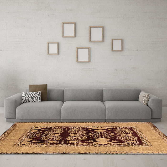 Machine Washable Oriental Brown Industrial Rug in a Living Room,, wshurb3204brn