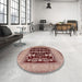 Round Mid-Century Modern Dark Salmon Pink Oriental Rug in a Office, urb3204