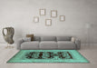 Machine Washable Oriental Turquoise Industrial Area Rugs in a Living Room,, wshurb3204turq