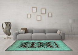 Machine Washable Oriental Turquoise Industrial Area Rugs in a Living Room,, wshurb3204turq