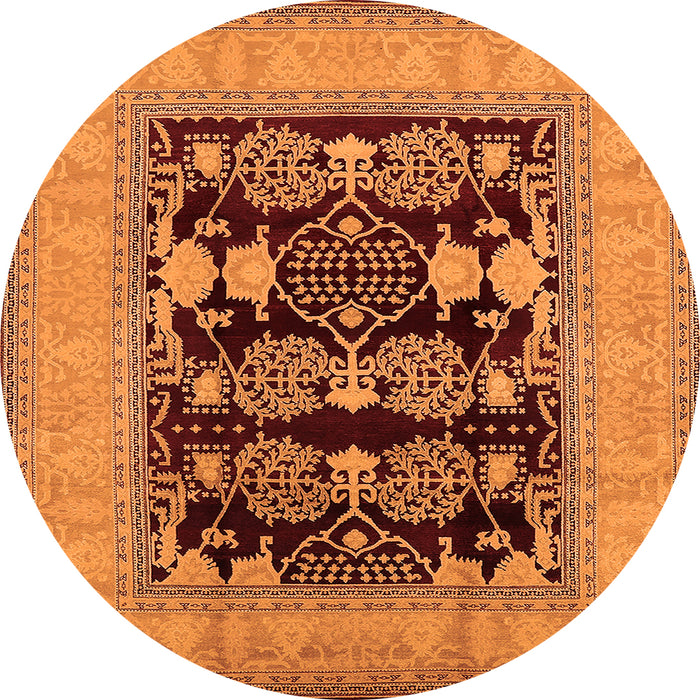 Round Machine Washable Oriental Orange Industrial Area Rugs, wshurb3204org