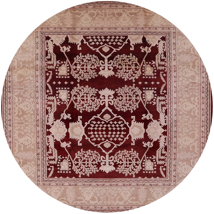 Round Mid-Century Modern Dark Salmon Pink Oriental Rug, urb3204