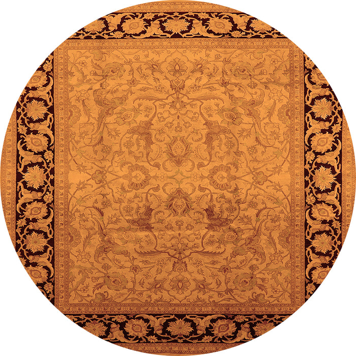 Round Machine Washable Oriental Orange Industrial Area Rugs, wshurb3205org
