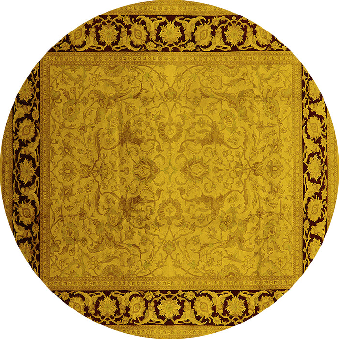 Round Oriental Yellow Industrial Rug, urb3205yw