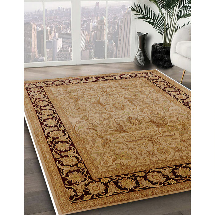 Mid-Century Modern Mahogany Brown Oriental Rug in Family Room, urb3205