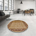 Round Mid-Century Modern Mahogany Brown Oriental Rug in a Office, urb3205