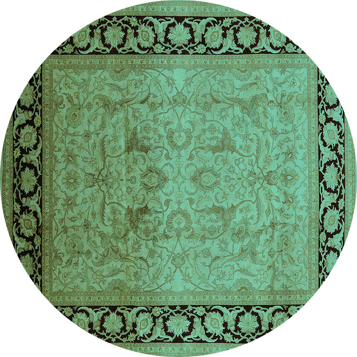 Round Oriental Turquoise Industrial Rug, urb3205turq