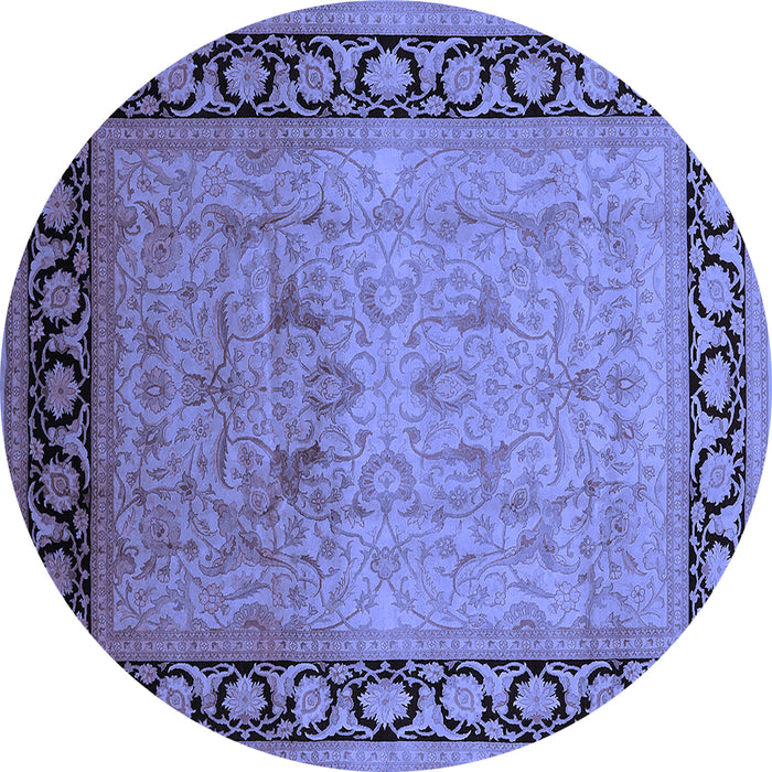 Round Machine Washable Oriental Blue Industrial Rug, wshurb3205blu