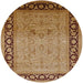 Round Mid-Century Modern Mahogany Brown Oriental Rug, urb3205