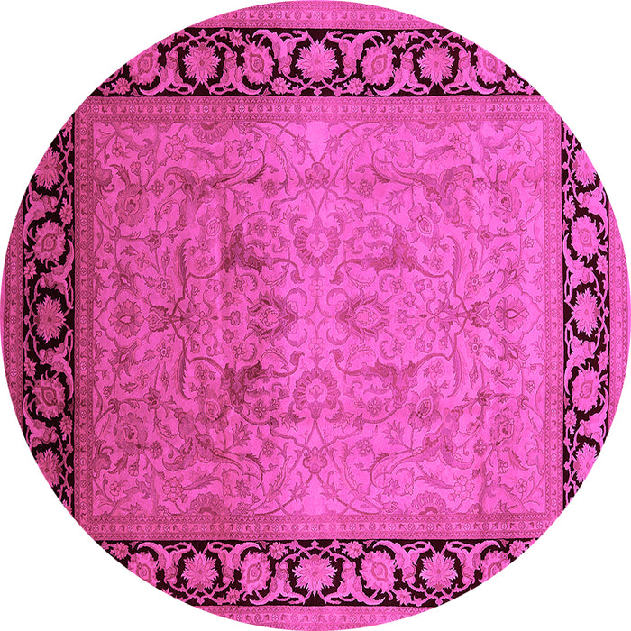 Round Machine Washable Oriental Pink Industrial Rug, wshurb3205pnk