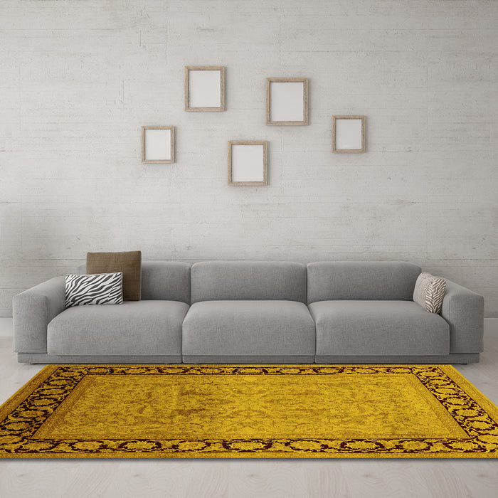Machine Washable Oriental Yellow Industrial Rug in a Living Room, wshurb3205yw