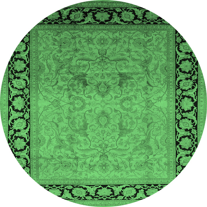 Round Oriental Emerald Green Industrial Rug, urb3205emgrn