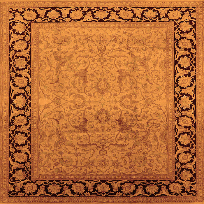 Square Machine Washable Oriental Orange Industrial Area Rugs, wshurb3205org