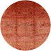 Round Mid-Century Modern Bright Orange Oriental Rug, urb3206