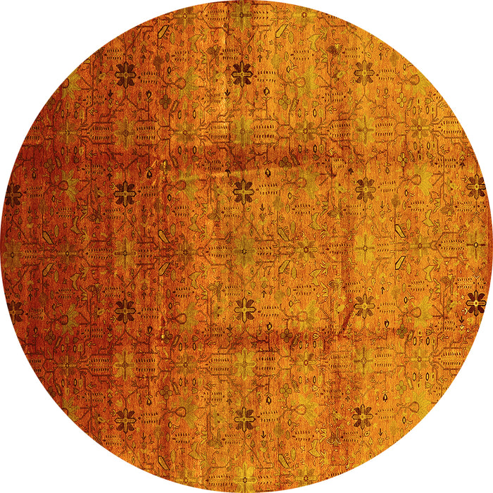 Round Machine Washable Oriental Yellow Industrial Rug, wshurb3206yw