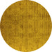 Round Machine Washable Oriental Yellow Industrial Rug, wshurb3207yw