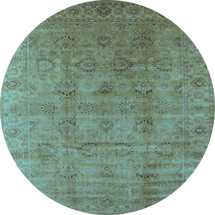 Round Machine Washable Oriental Light Blue Industrial Rug, wshurb3207lblu