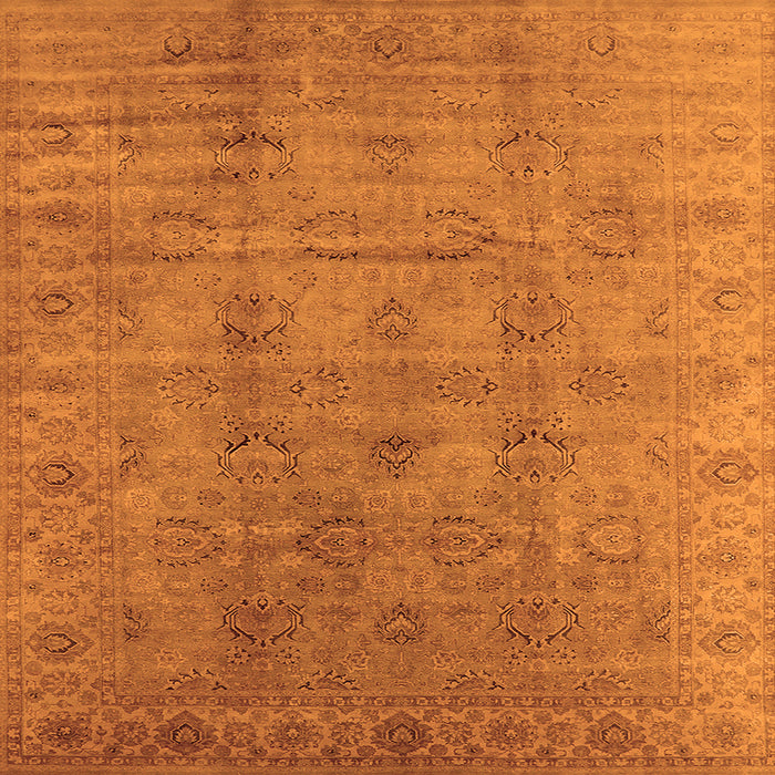 Square Machine Washable Oriental Orange Industrial Area Rugs, wshurb3207org