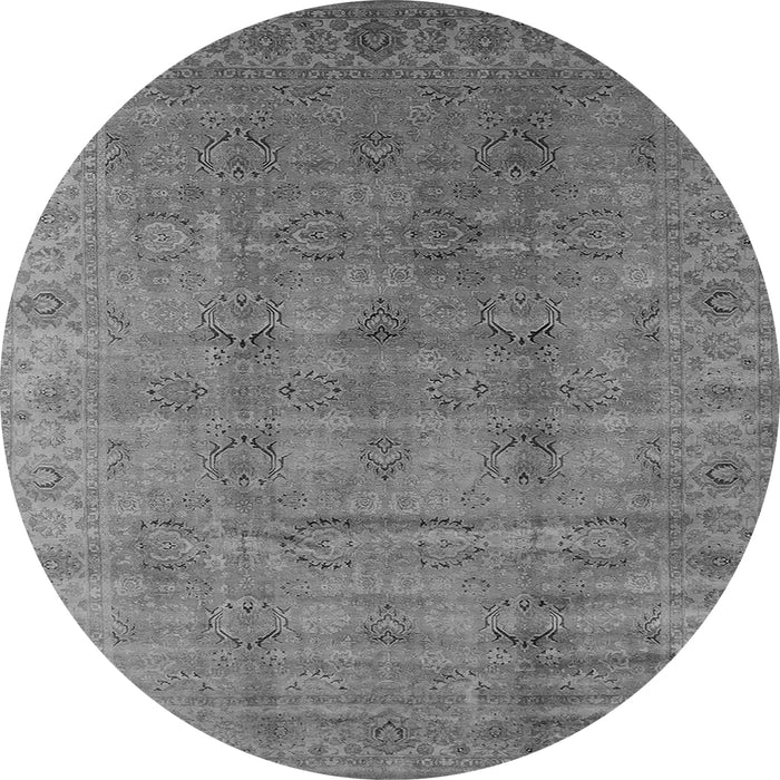Round Machine Washable Oriental Gray Industrial Rug, wshurb3207gry
