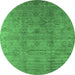 Round Oriental Emerald Green Industrial Rug, urb3207emgrn