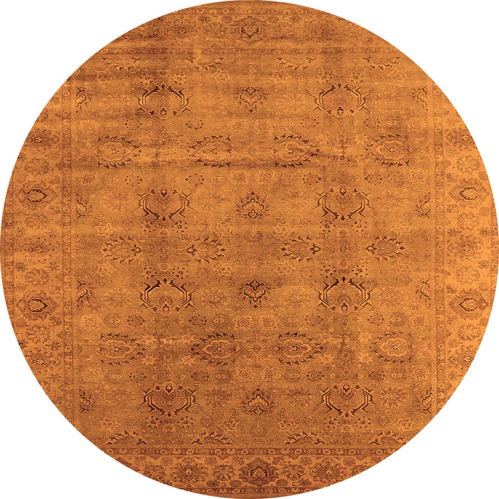Round Machine Washable Oriental Orange Industrial Area Rugs, wshurb3207org