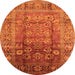 Round Machine Washable Oriental Orange Industrial Area Rugs, wshurb3208org