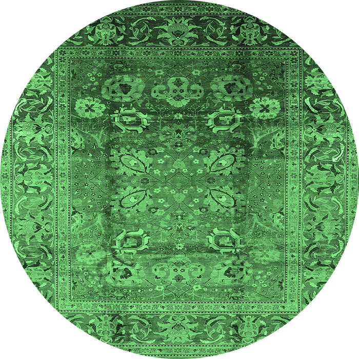Round Oriental Emerald Green Industrial Rug, urb3208emgrn
