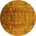 Round Machine Washable Oriental Yellow Industrial Rug, wshurb3208yw