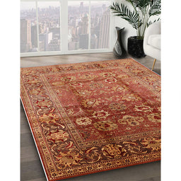 Mid-Century Modern Red Oriental Rug in Family Room, urb3208