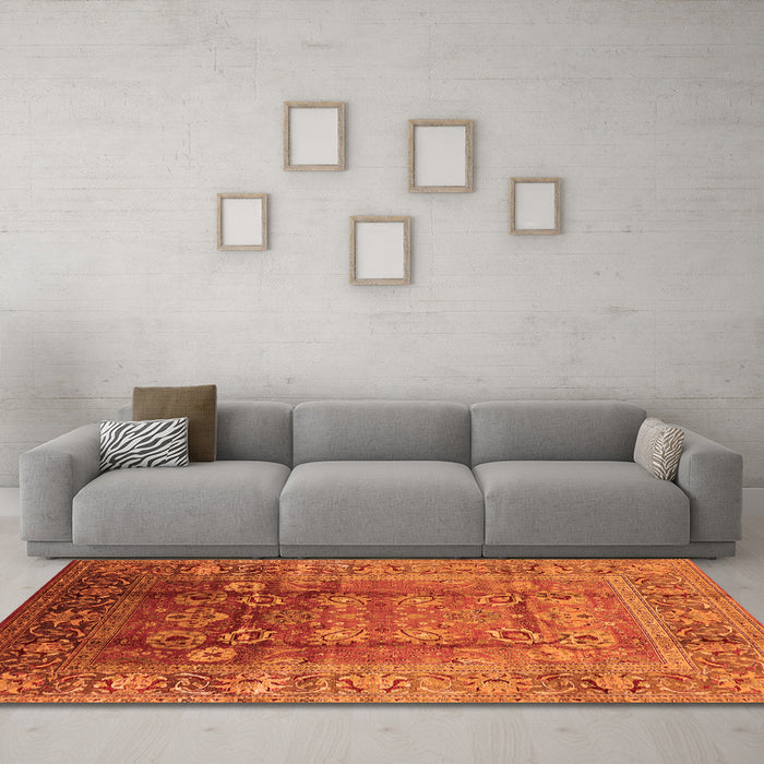 Machine Washable Oriental Orange Industrial Area Rugs in a Living Room, wshurb3208org