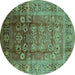 Round Oriental Turquoise Industrial Rug, urb3208turq