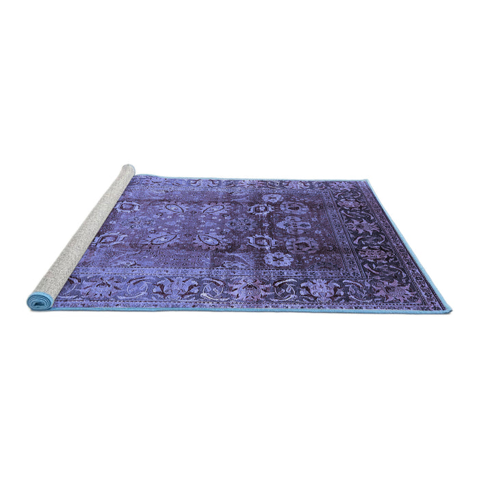 Sideview of Machine Washable Oriental Blue Industrial Rug, wshurb3208blu