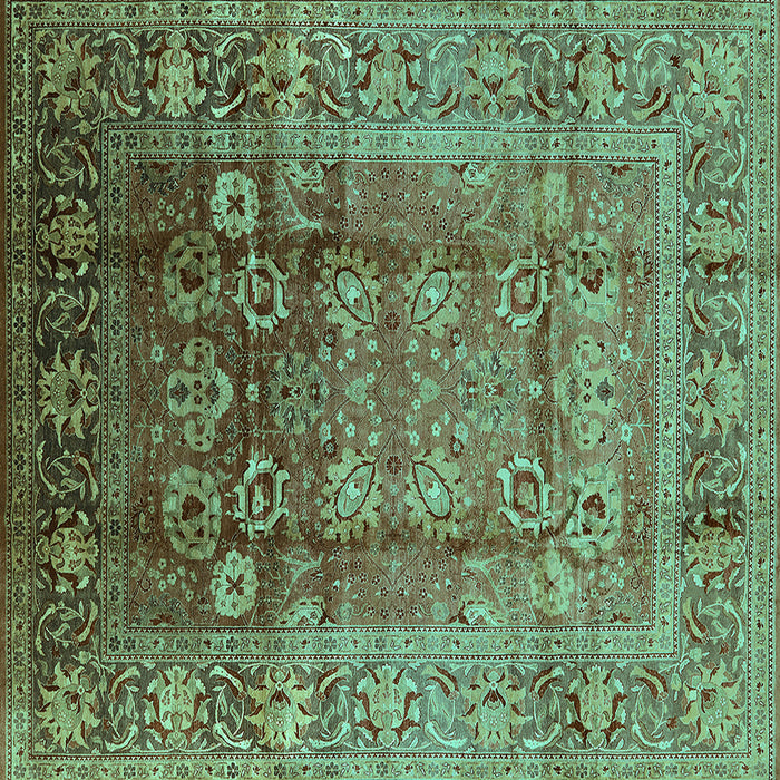 Square Machine Washable Oriental Turquoise Industrial Area Rugs, wshurb3208turq