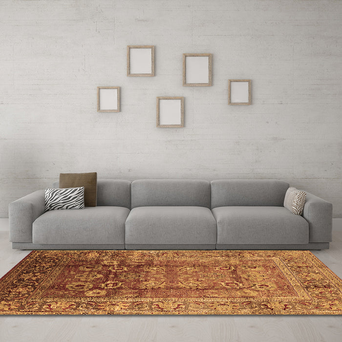 Machine Washable Oriental Brown Industrial Rug in a Living Room,, wshurb3208brn