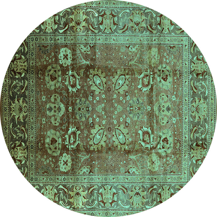 Round Machine Washable Oriental Turquoise Industrial Area Rugs, wshurb3208turq