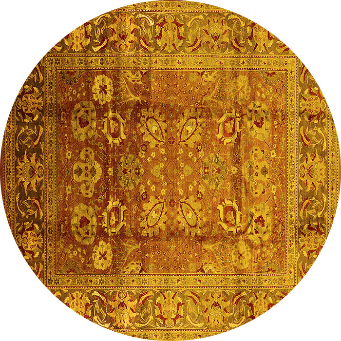 Round Oriental Yellow Industrial Rug, urb3208yw