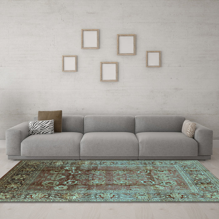 Machine Washable Oriental Light Blue Industrial Rug in a Living Room, wshurb3208lblu