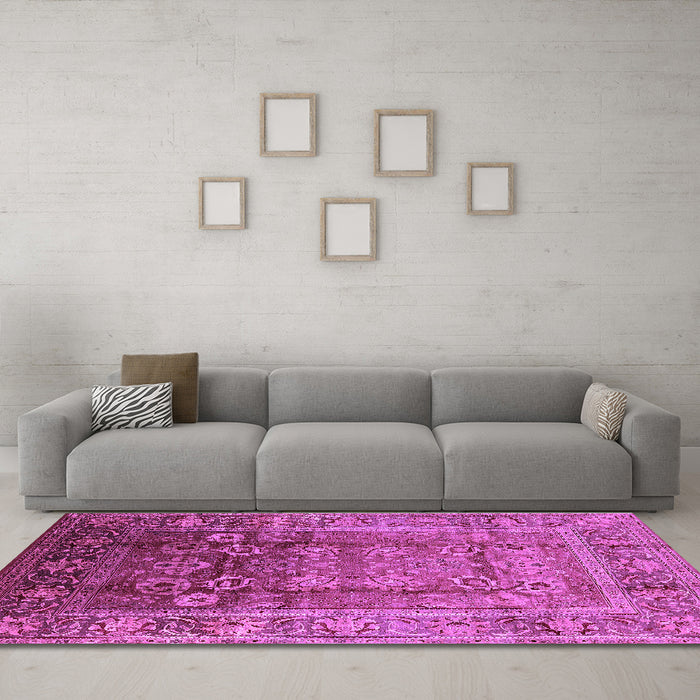 Machine Washable Oriental Purple Industrial Area Rugs in a Living Room, wshurb3208pur