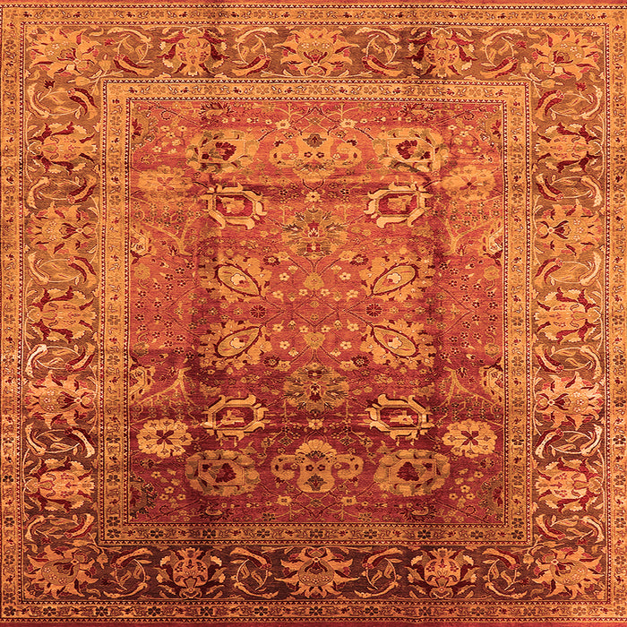Square Machine Washable Oriental Orange Industrial Area Rugs, wshurb3208org