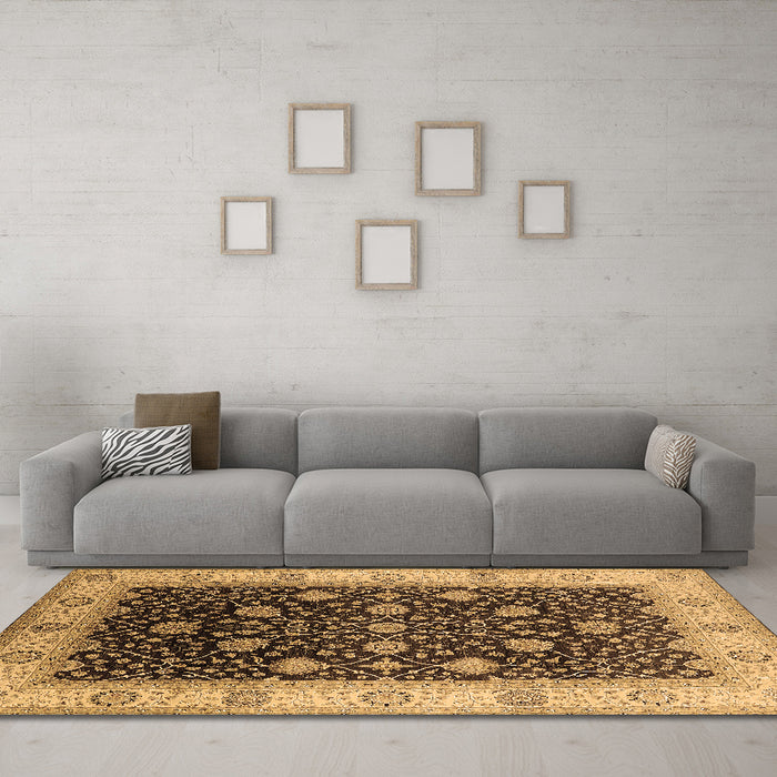 Machine Washable Oriental Brown Industrial Rug in a Living Room,, wshurb3209brn