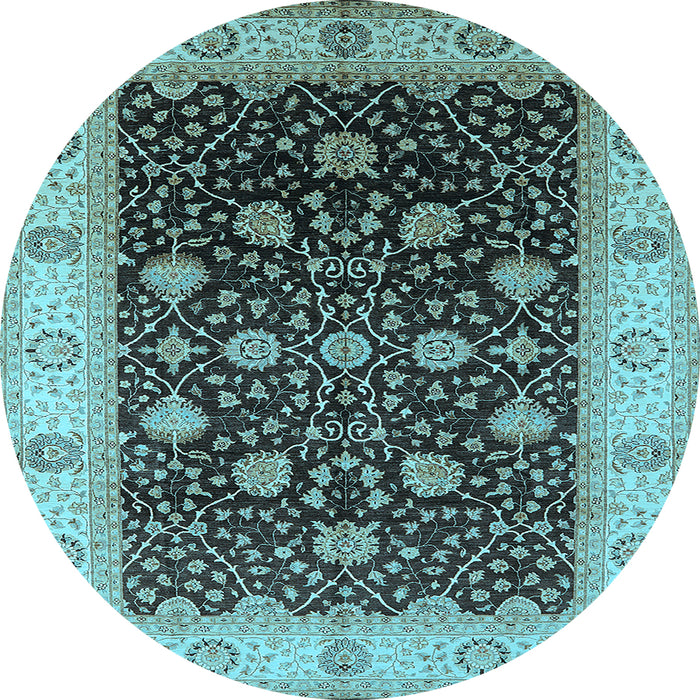 Round Machine Washable Oriental Light Blue Industrial Rug, wshurb3209lblu