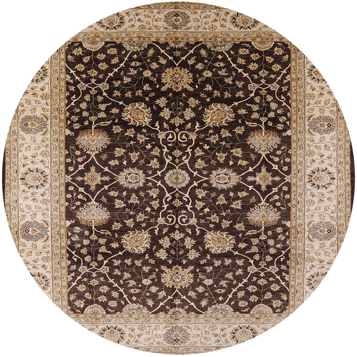 Round Mid-Century Modern Reddish Brown Oriental Rug, urb3209