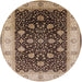 Round Mid-Century Modern Reddish Brown Oriental Rug, urb3209