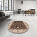 Round Mid-Century Modern Reddish Brown Oriental Rug in a Office, urb3209