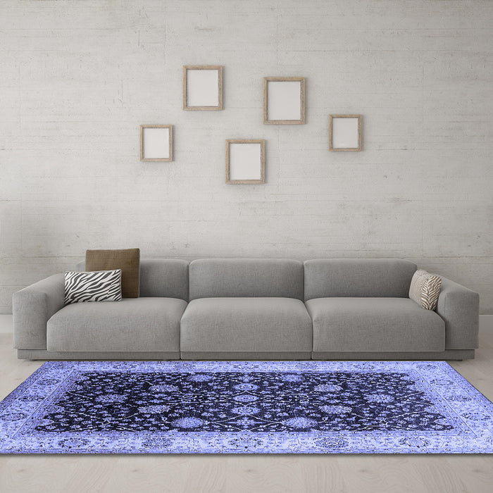 Machine Washable Oriental Blue Industrial Rug in a Living Room, wshurb3209blu