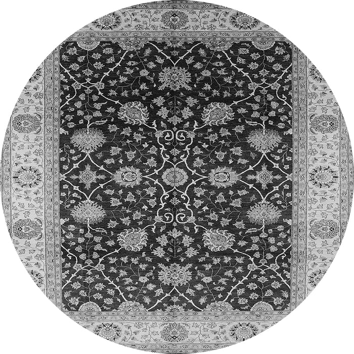 Round Machine Washable Oriental Gray Industrial Rug, wshurb3209gry
