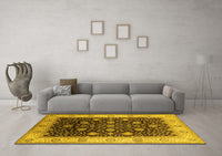 Machine Washable Oriental Yellow Industrial Rug, wshurb3209yw