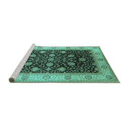 Sideview of Machine Washable Oriental Turquoise Industrial Area Rugs, wshurb3209turq